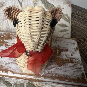 Vintage reindeer, wicker basket